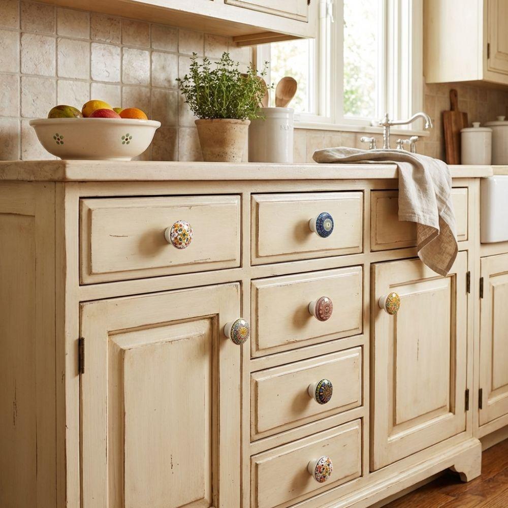 Ceramic Material Ceramic Pull Handle Circular Shape Bohemian Furniture Handle Cabinets