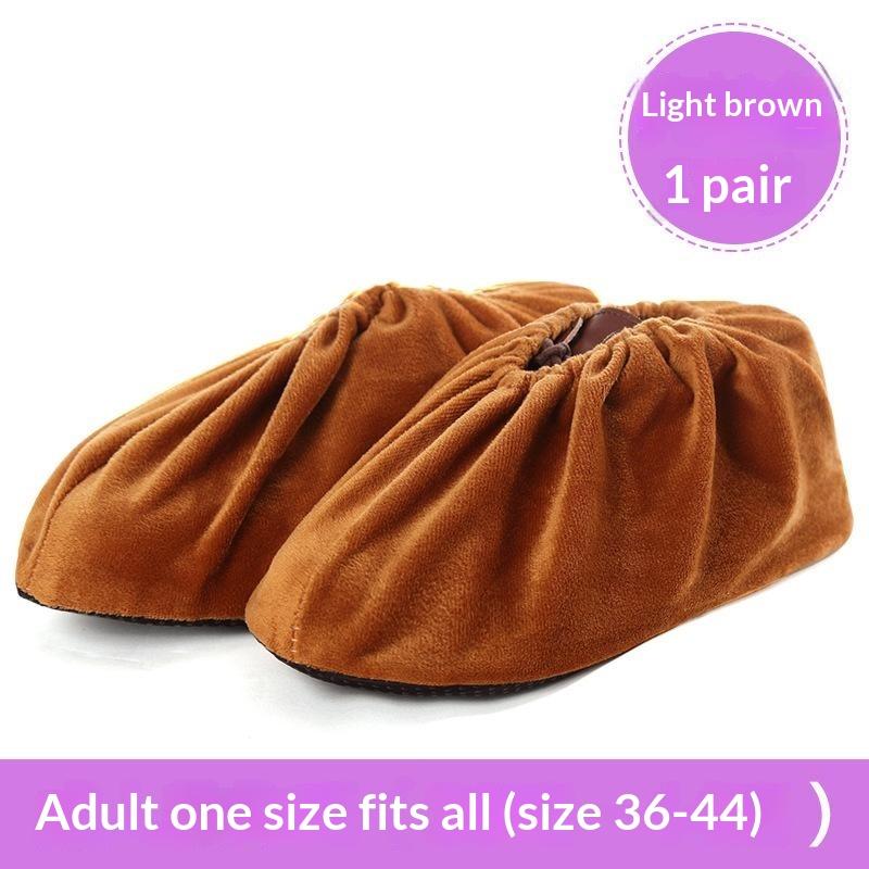 Thick Flannel Shoe Covers 1 Pair Portable Reusable Non-slip Overshoes for Travel Hotel Indoor Foot Protection