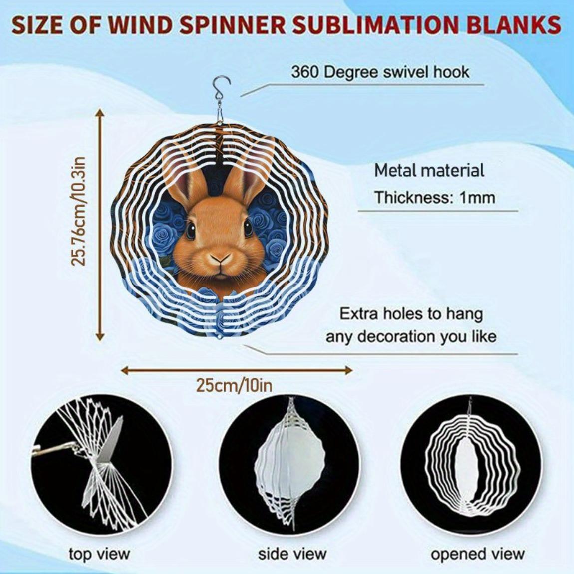

Metal Wind Chime with Blue Rose and Rabbit Design Rotating Hook Durable Garden Art Decor Outdoor Ornament Reflective Spiral Design Easy to Install