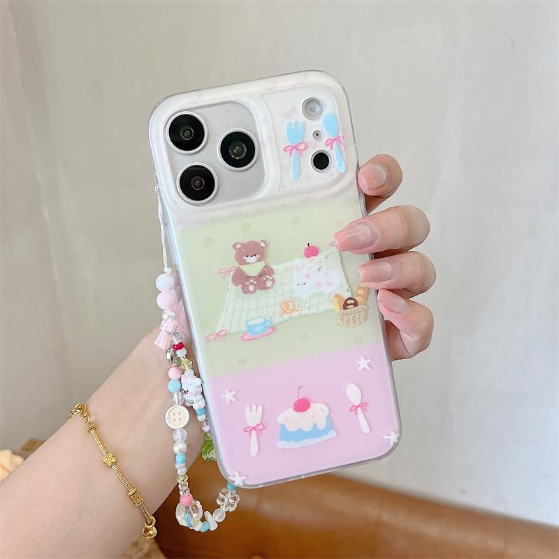 Sweet Cartoon Bear Patchwork Phone Case for iPhone 17, 16 Pro Max, 15, 14