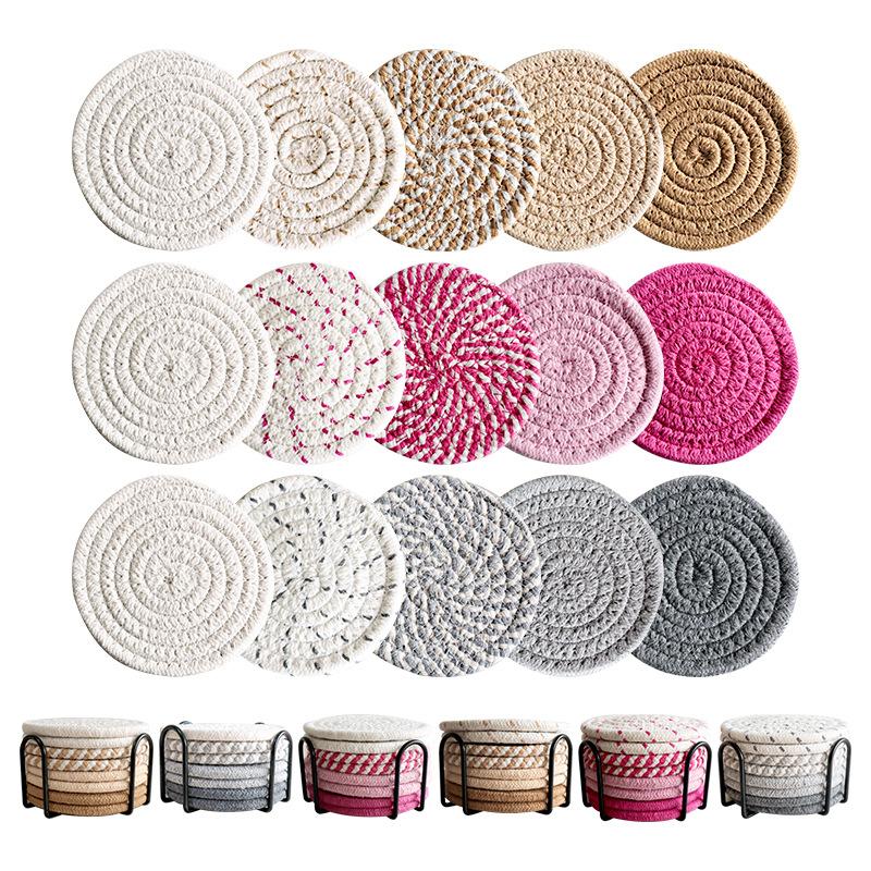 HeMu 8-Piece Set Absorbent Coasters for Drinks, Minimalist Cotton Woven Coasters Coffee Table Decor Boho Cute Cup Coasters
