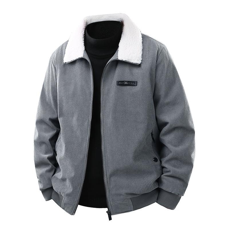 Winter Corduroy Jacket Men'S Fleece Thickened Fashion StandUp Collar Lamb Fleece Casual Men'S Jacket Trendy Winter Clothing