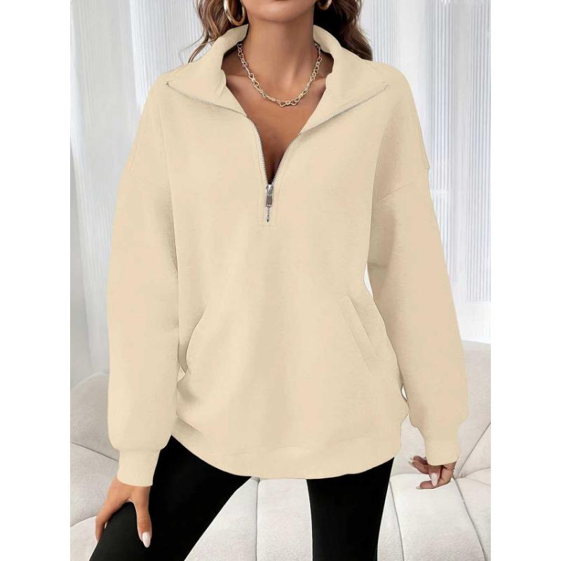Women S Loose Fit Half Zip Long Sleeve Solid Color Casual Sweatshirt
