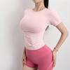 Basic Style Quick-Drying Exercise Short Sleeves Women's Summer Fashion Tight High Waist Short round Neck Tops Running Training Yoga Clothes