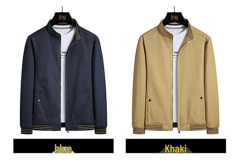 Men's Washed Cotton Casual Jacket - Spring/Autumn, Stand Collar, Dad's Top