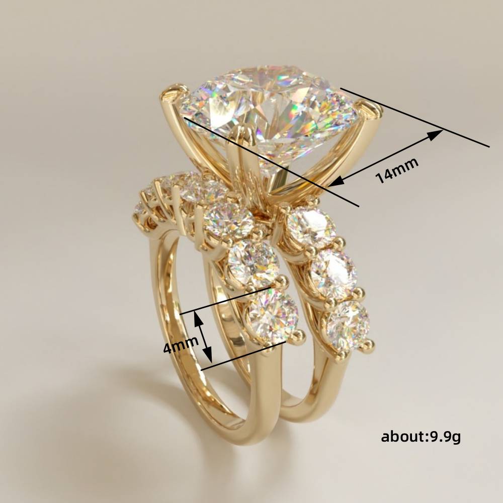 Huitan Gentle Gold Color Women Ring s/Set Inlaid Brilliant CZ Trendy Party Wedding Accessories Fancy Luxury Jewelry for Gift