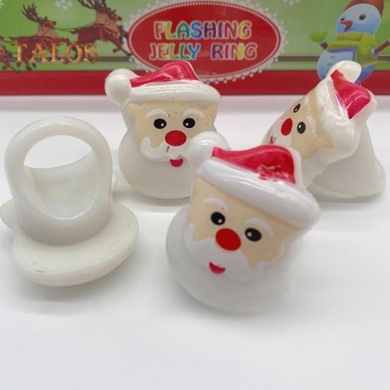 6/24Pcs Christmas Ring Holiday Party Finger Lights Santa Snowflake Tree Snowman Reindeer Glowing Ring Festive Light-up Toys