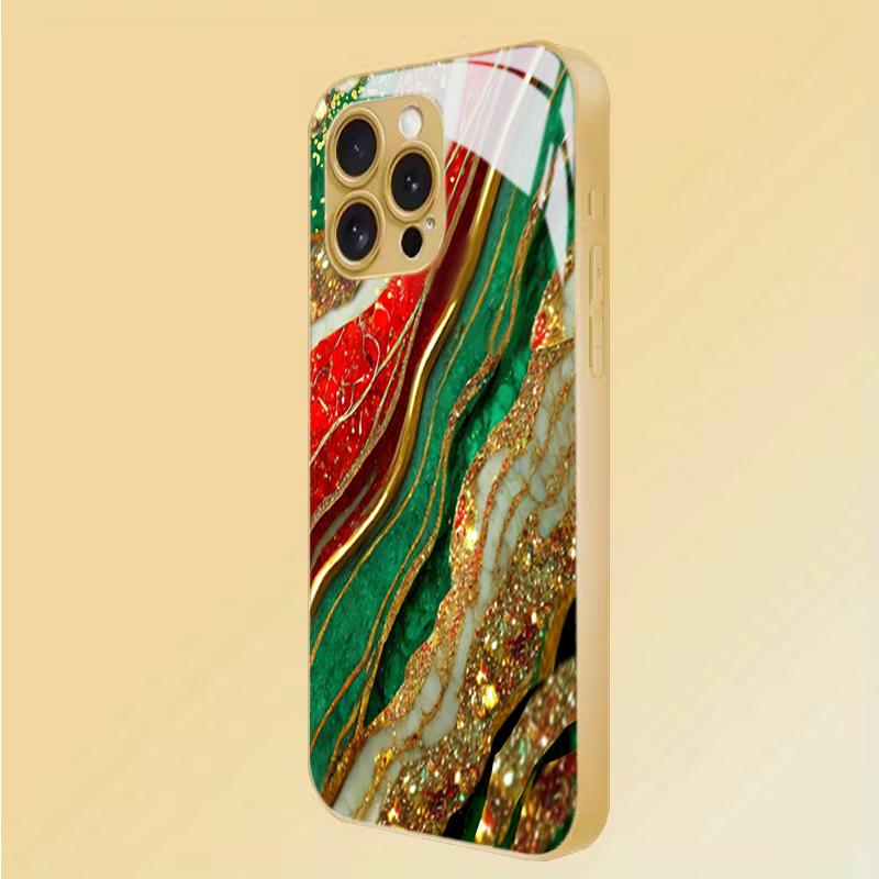 High-end Marble Gilded Tempered Glass Phone Case For iPhone 17 Pro Max 16 15 14 Plus 11 12 13 Pro Max 16E 17Air Protection Cover