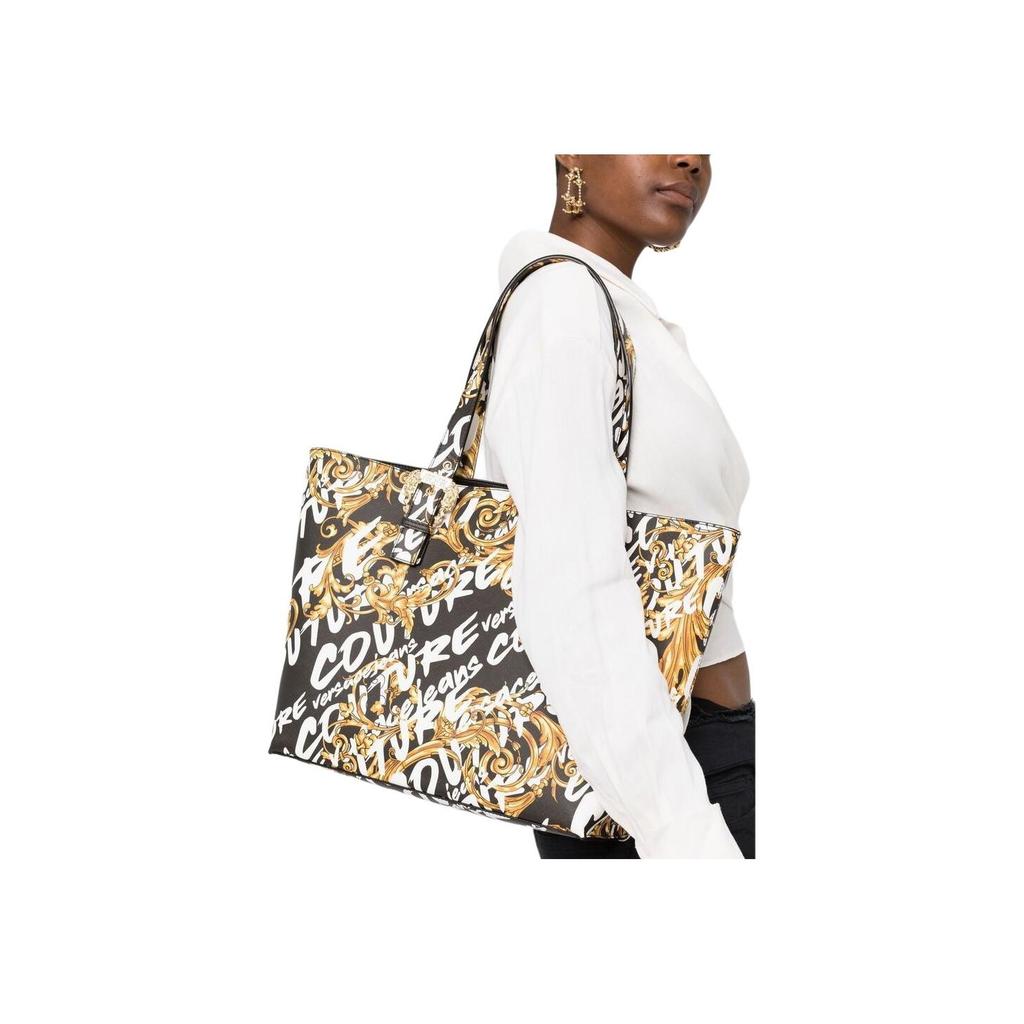 Versace Jeans Couture Logo Classic Print Polyester Tote Shoulder Bag Unisex bags Black White Yellow 73VA4BF9-ZS414-G89