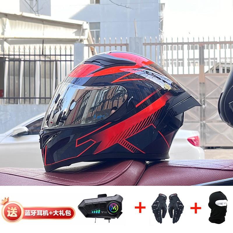 Full Face Motorcycle Helmet With Rear Wing Bluetooth Headset Men All Season Electric Bike Motorbike Riding Safety Gear