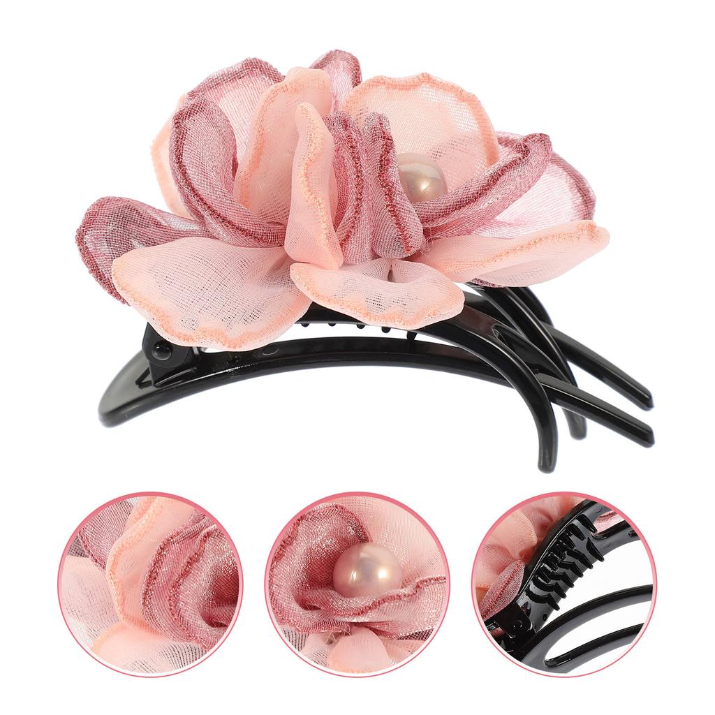Silk Yarn Flower Duckbilled Hair Clip for Thick Thin Hair Elegant Non-Slip Alligator Clip Daily Work Party Use Decorative Claw