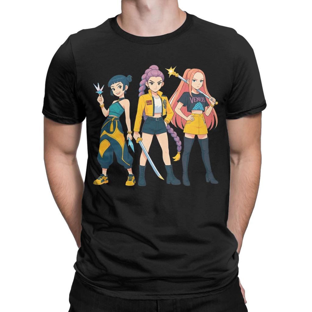 Cool Kpop Demon Hunters Movies Huntrix Girls Rumi Zoey Mira T-Shirt Men Cotton T Shirt  Short Sleeve Tee Shirt Unique Clothes