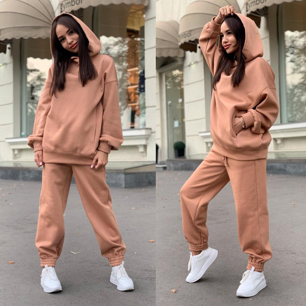 2023 Women's Fashion Solid Color Hooded Sweatshirt & Casual Two-Piece Set for Autumn/Winter