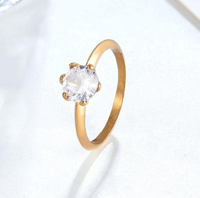 Simple Super Flash Single Diamond Zircon Ring Niche Crown High-end Ring Women's Ins Titanium Steel Jewelry