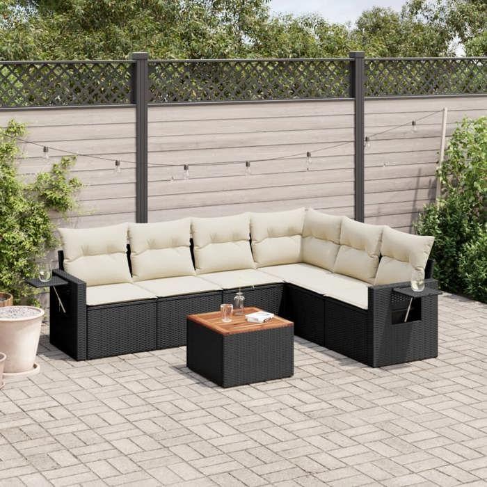 VidaXL Salon de Jardin avec Coussins 7 pcs, Canapés de Terrasse, Ensemble de Meubles de Patio, Mobilier d'Extérieur, Noir 3224579