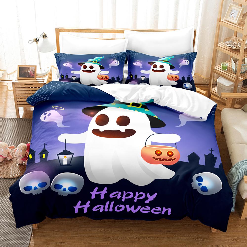 Comforter 3/4Pcs Halloween Bedding Set Featuring Jackolanterns Ghosts Wizard Hats Skulls Ignite The Spirit Of The Season