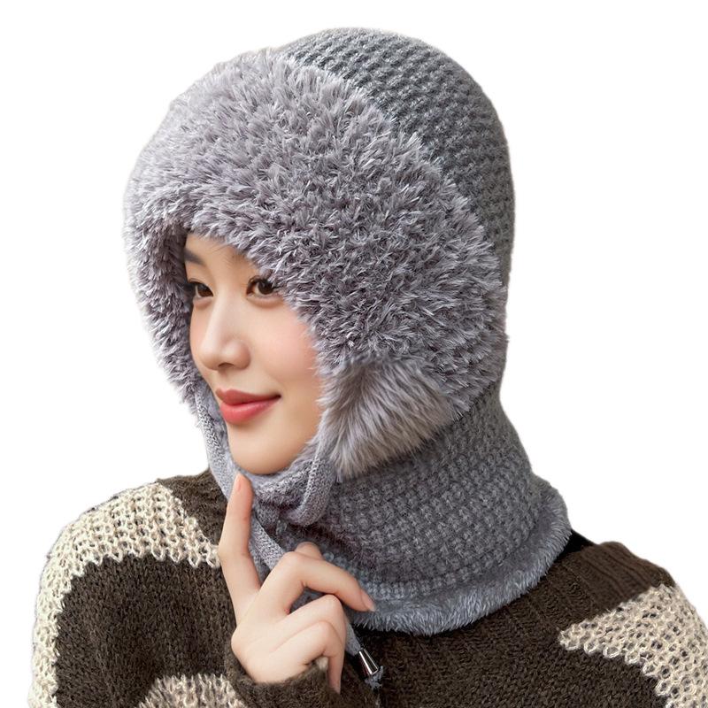 Winter women's outdoor cycling warm scarf mask integrated hat cold protection ear protection thickened plush windproof one-piece