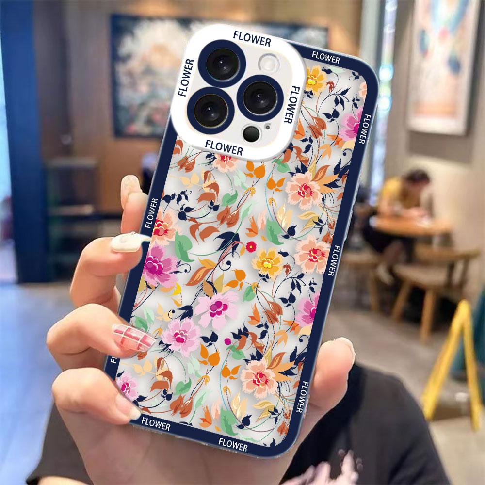 Attractive Flowers Cover Clear Phone Case For iPhone Apple 17 AIR 16E 16 15 14 12 13 11 Pro Max Plus XR TPU DIY Shell Case Funda