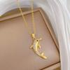 Stainless Steel Chain Necklace Cute Zircon Dolphin Pendant Necklace for Women Girls Gold Color Animal Jewelry Gifts for Lover