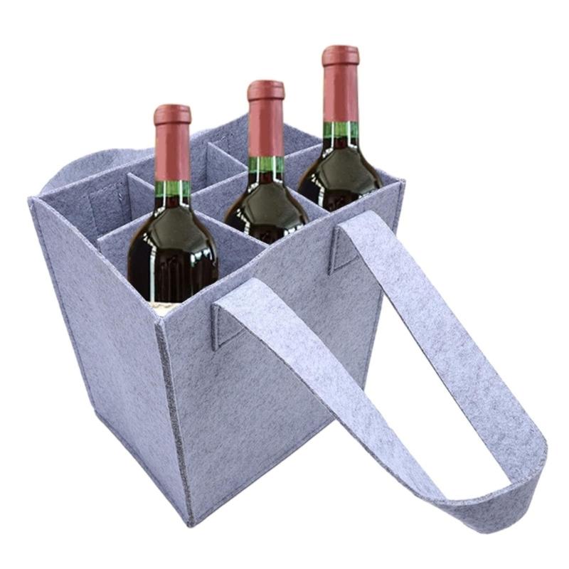 2 sztuki wielorazowych toreb na 6 butelek wina, filcowe, z ergonomicznym uchwytem do przenoszenia, uchwyty na wino, torba z przegródkami
