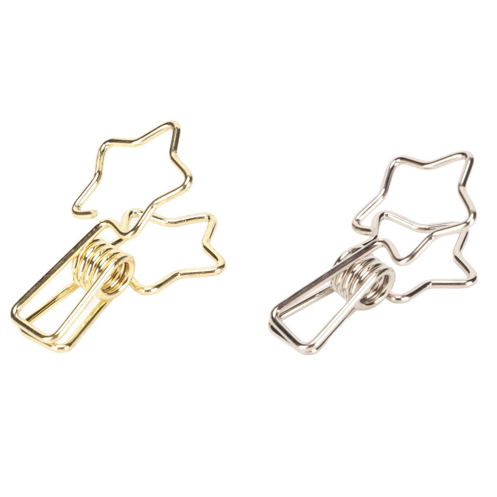 100 Pcs Cute  Clips Cartoon Star Shape Golden Silver Paper Clamps for Home School Office File 