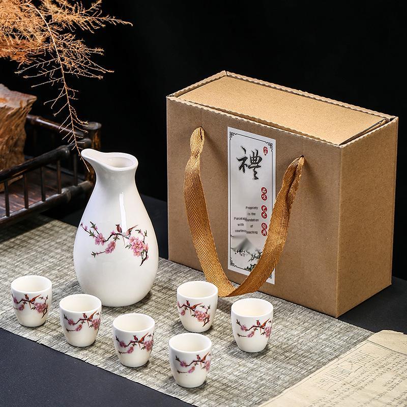 Yinjiu Ceramic Wine Set - Includes 1 Decanter and 6 Cups - Ideal for Events and Gifting