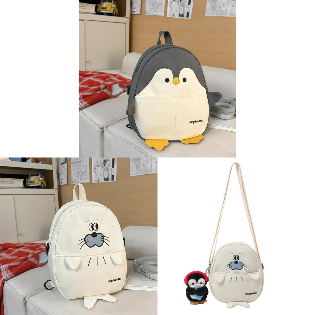 Cartoon Penguin Seal Shark Backpack With Creative Shark Design For School And Travel Use