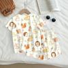 Kids Casual Short Sleeve Top and Shorts Set Animal Print Lightweight Soft Fabric Comfortable Fit Summer Outfit for Boys Girls