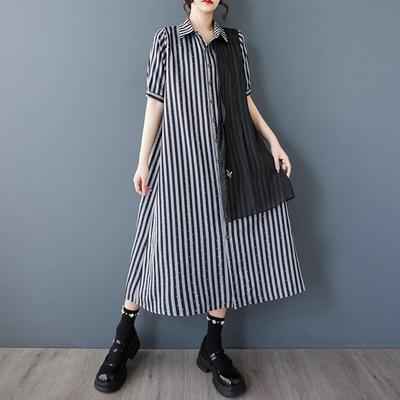 Short Sleeve Plus Size Vintage Stripe New In Dresses for Women Casual Loose Long Summer Shirt Dress