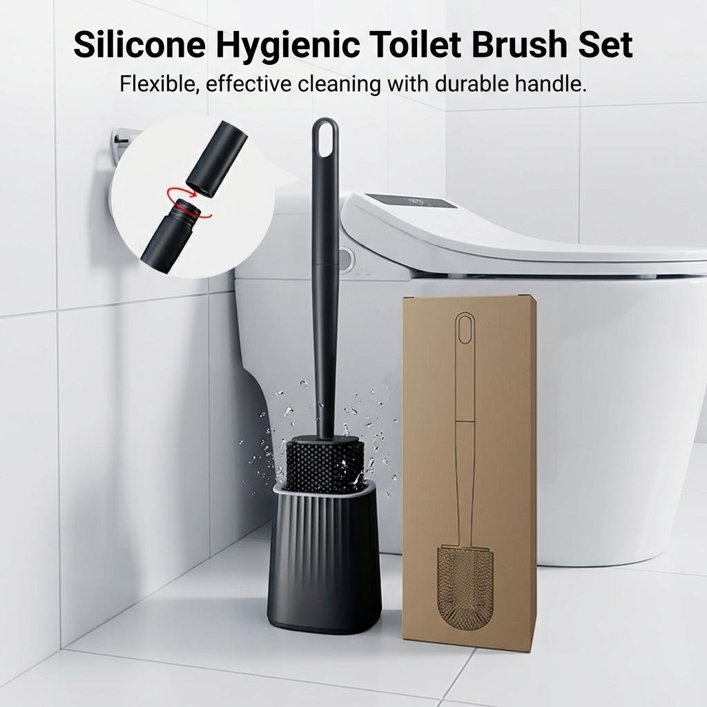 Soft Rubber Toilet Brush With Detachable Handle Wall Mounted Cleaning Tool For Home Use