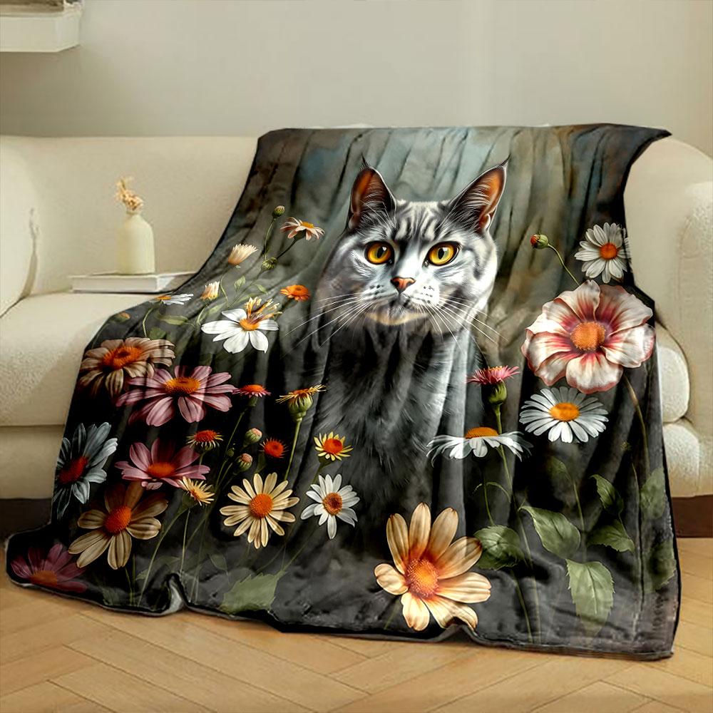 Cat in a Floral Wonderland print blanket soft and cozy perfect for the living room bed sofa or a nap,gift
