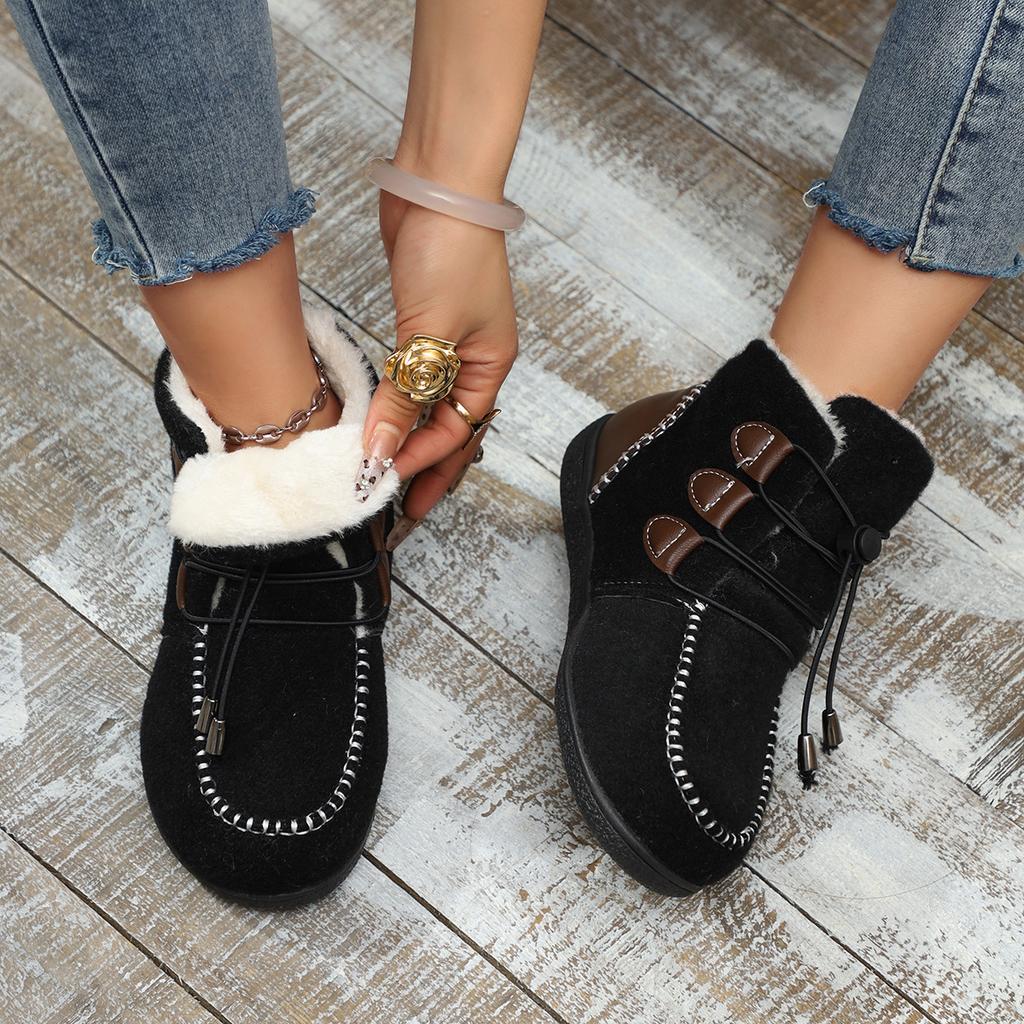 Übergrößen-Stiefeletten für Damen, 2024 Herbst/Winter Neue flache High-Top-Baumwollschuhe, Genähte lässige Damenstiefel, Schneestiefel