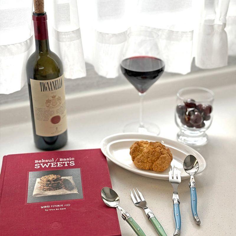 LAGUIOLE Jeanneron Laguiole Blue+Green Teaspoon & Teafork Set (8 Pieces)