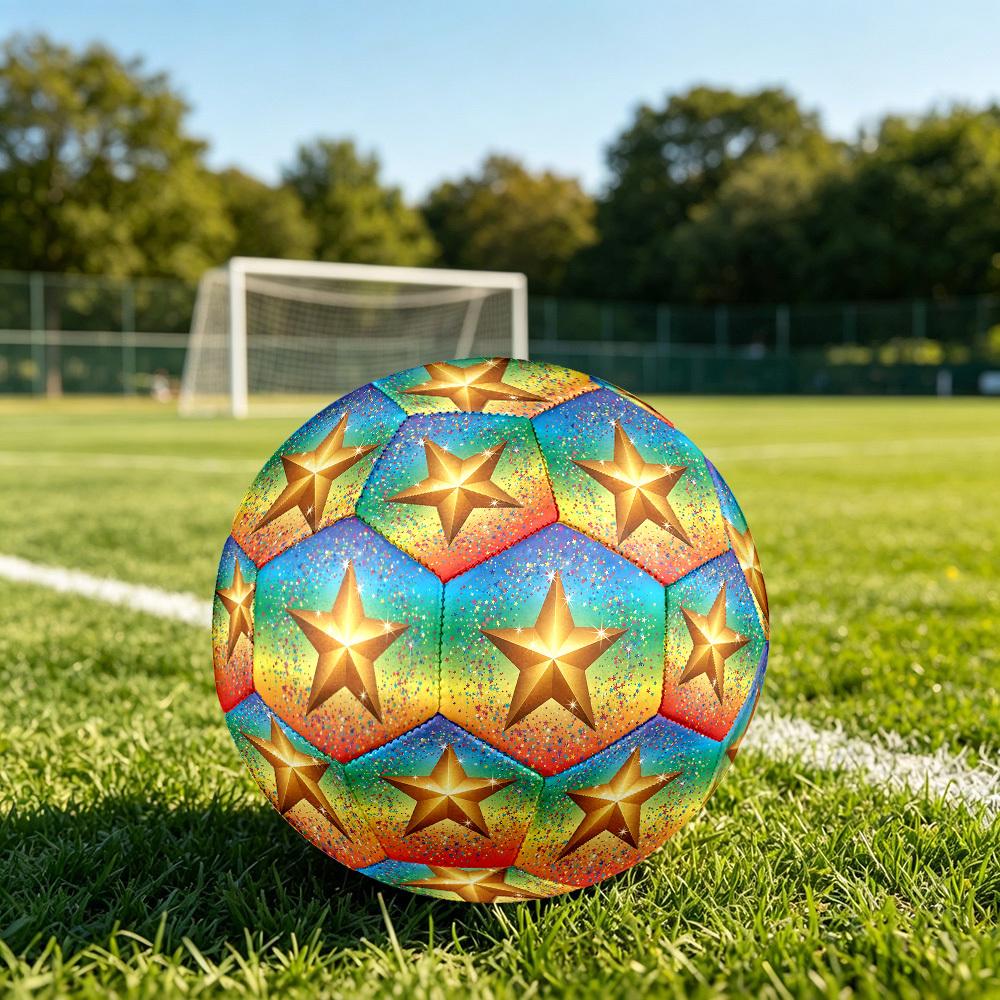 1 stk Gylden Stjerne Fejringstema Fodbold, Størrelse 5, Letvægts PVC, Udendørs Træningsfodbold, Gave j61454