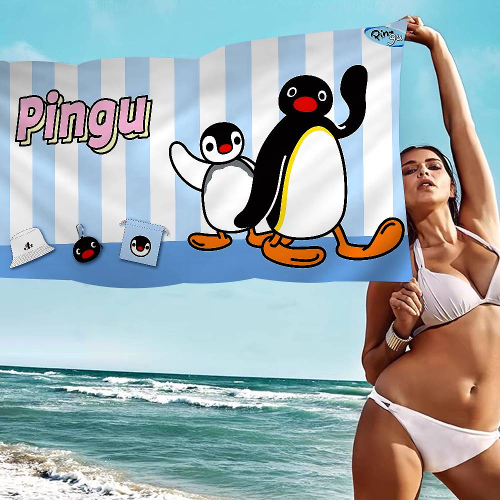 Cartoon Pingu Pinguïn Microvezel Bedrukt Strandlaken Bergbeklimmen Yoga Strand Zwemmen Hardlopen Absorberend Zacht Handdoek