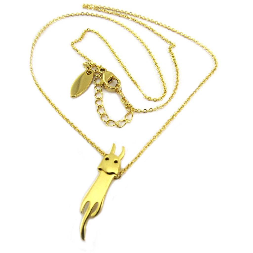 Les Trésors De Lily [P8079] - Collier acier 'Chat' doré - 25x5 mm