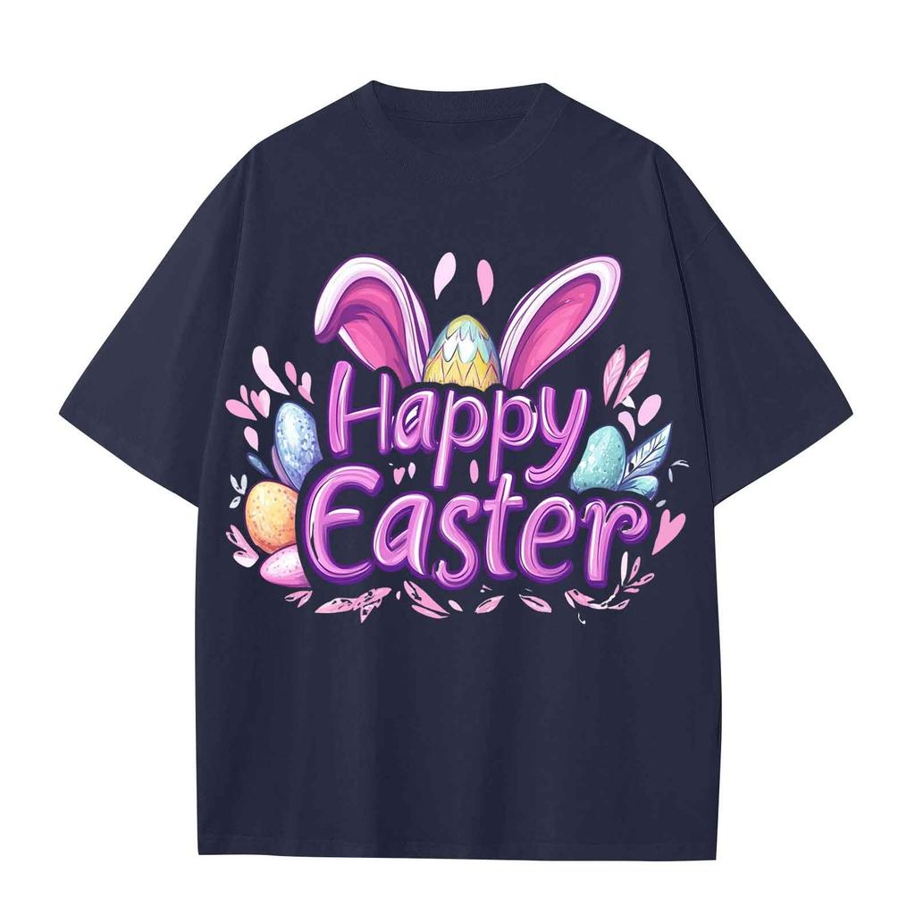 Boys And Girls Casual Loose Easter Print T-Shirt Round Neck Pullover Short Sleeve Top