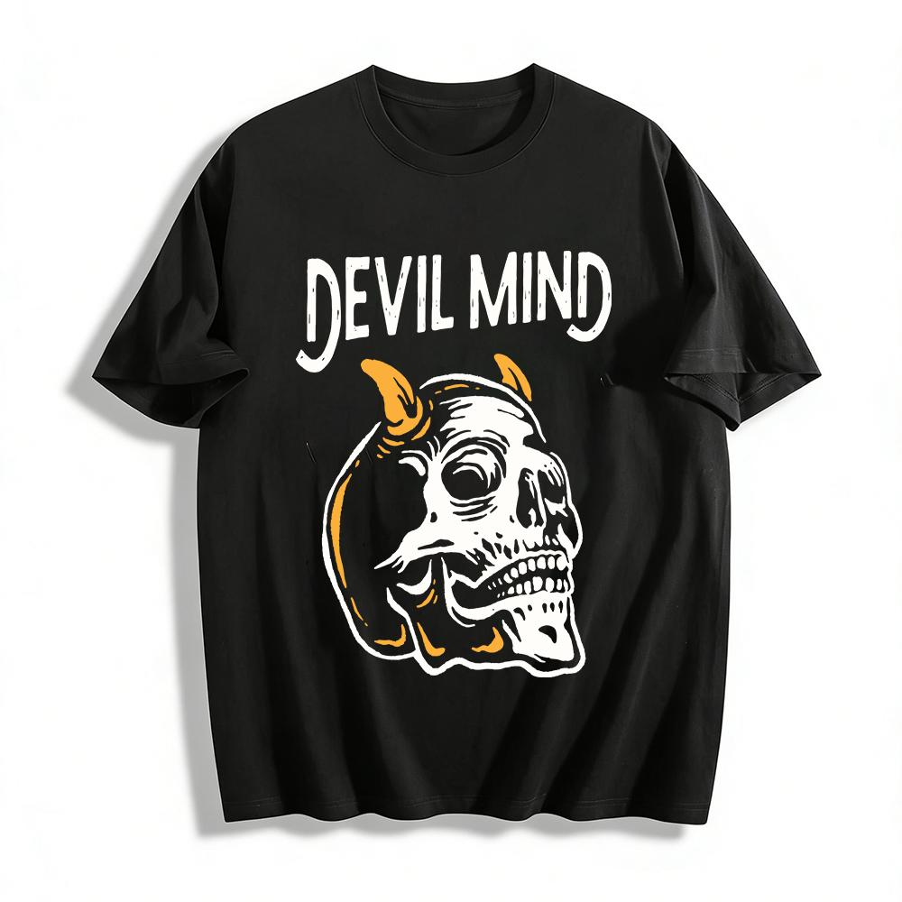 Devil Mind Print Cool Street Style Casual Skull Graphic Top Pure cotton T-shirt XXS