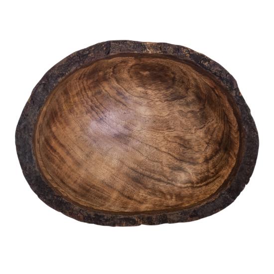 Divit Shilp Natural Wooden Tray, Serving Bowl for Salad, Veggies and Fruits, Large Deep Tray for Family, Party (Bark Edge Wavy Bowl)