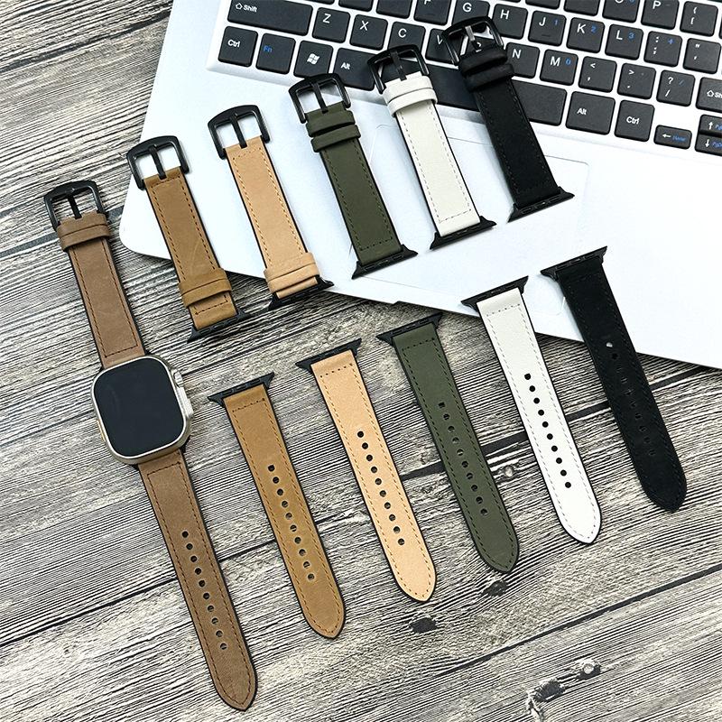 Versatile Leather Strap with Crazy Horse Pattern for Apple and Samsung Smartwatches