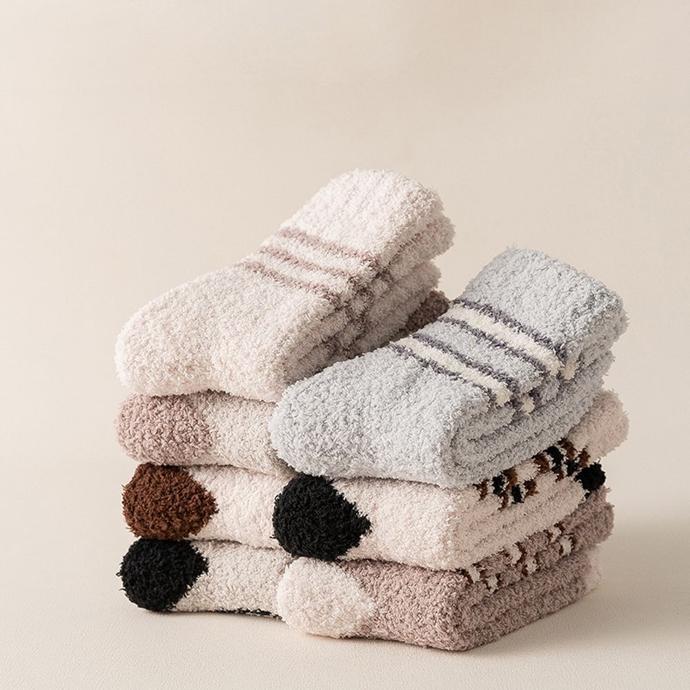 Lässige Warme Streifen Dicke Plüsch Weiche Baumwolle Strumpfwaren Mittelrohrsocken Herrensocken Korallenfleece-Socken
