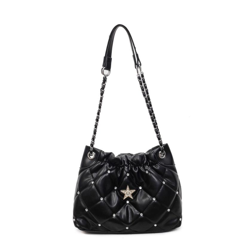 Women s Bag Fashion Shoulder Messenger Bag Texture Niche Embroidery Thread Diamond Chain Bag чёрный