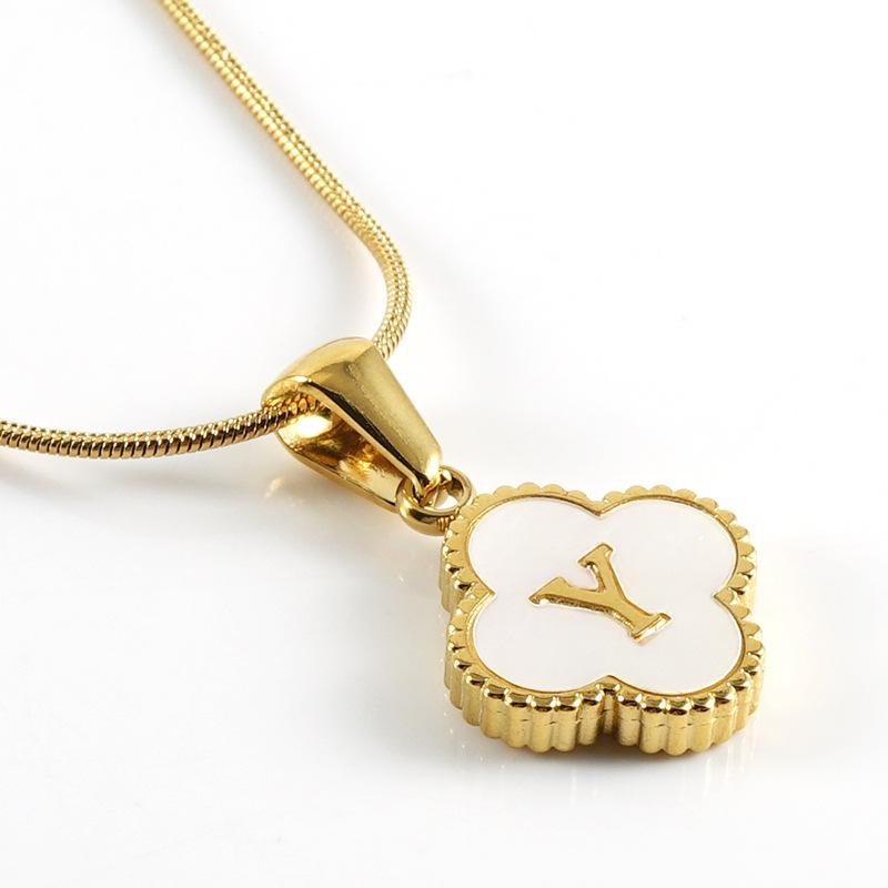Simple 18K Four-leaf Clover Letter Necklace Female Snake Bone Chain Shell Letter Pendant Jewelry 2026