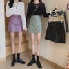 Women's 2023 Retro High-Waist PU Leather Skirt - Slim, Short, Black, Korean-Style for Autumn/Winter Fashion.