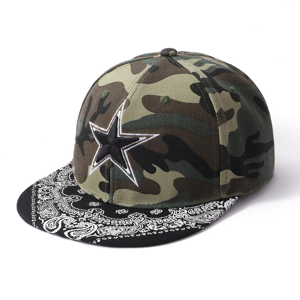 Korean-style Fashionable and Trendy Patchwork Embroidered Five-pointed Star Hip-hop Flat Hat Couple's Sunshade Baseball Cap