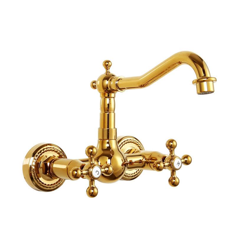 Antique Wall Mounted Basin Faucets Bathroom Black Dual Handles Bathtub Faucet Hot Cold Water Mixer Tap Household