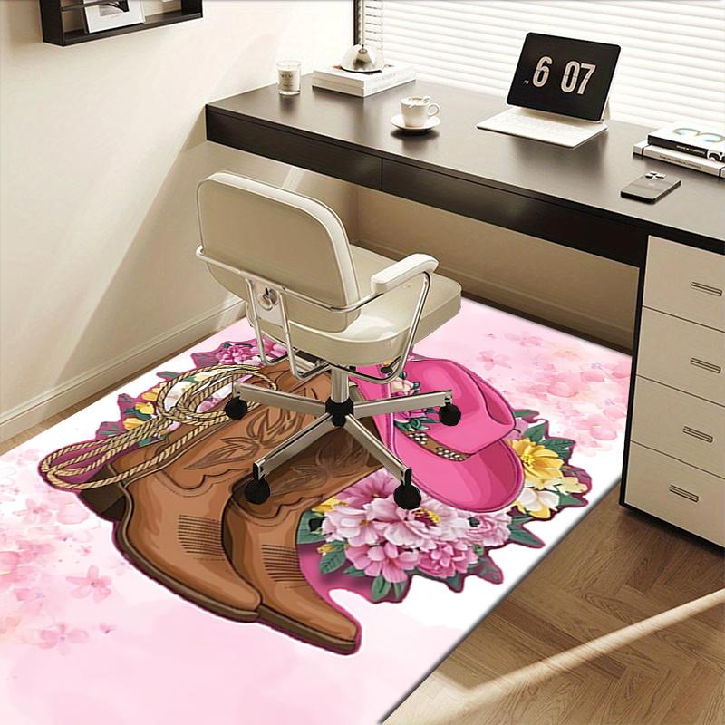 Pink Cowboy Boots Chair Mat Office Carpet, Oversized Rug for Home Decor, Sofa Mat, Desk Pad Gift, Suitable for Bedroom, Living Room, Various Rooms