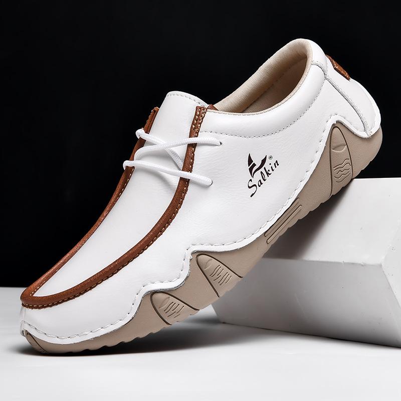 Fashion 2025 Handmade Men's Women Leather Casual Shoes British Plus Size 36-48 Mens Flats Shoes Originality Design Comfort Driving Shoes