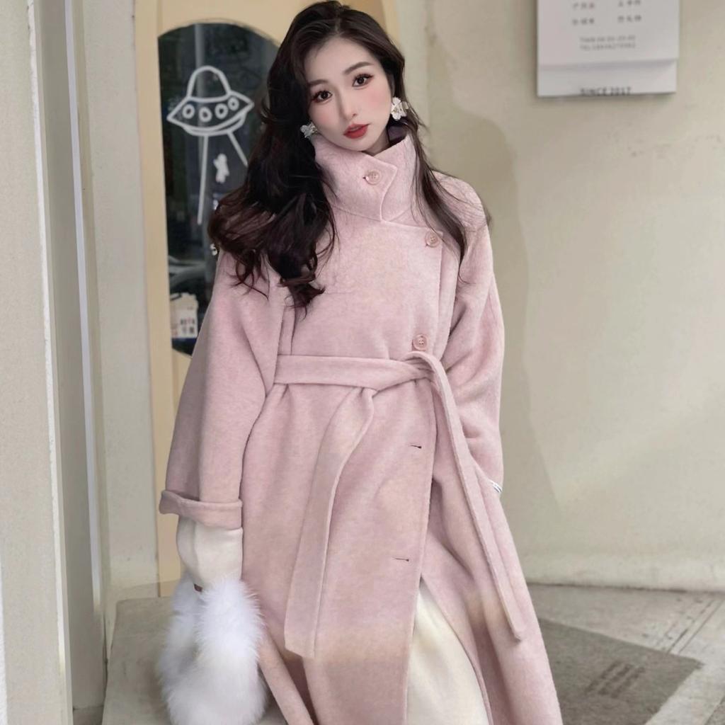 Neuer Stil Stehkragen Seitliche Knopfleiste Design Locker Doppelseitiger Woll-Kaschmirmantel Neuer Winter Verdickter Wollmantel