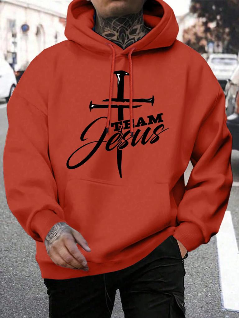Team Jesus Buchstaben Design Druck Herren Sweatshirt Mode Warm Kapuzenpullover Lässig Tasche Hoodies Herbst Übergröße Streetwear